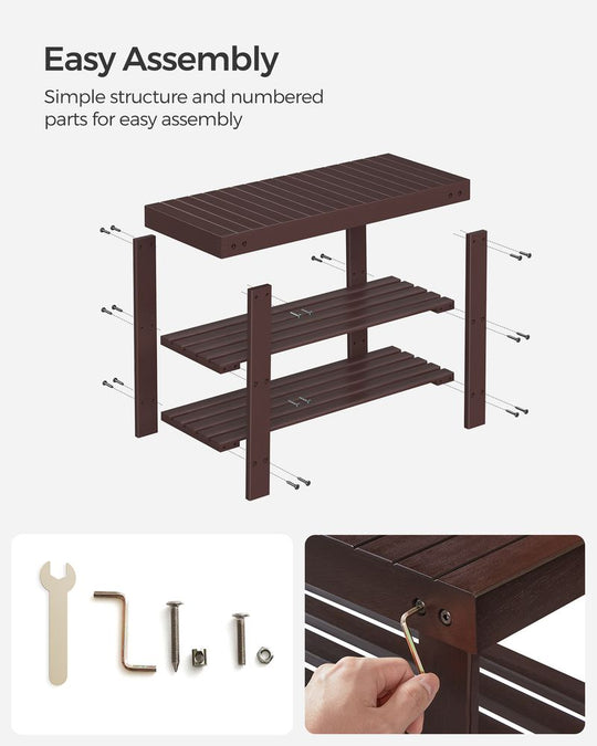 Bamboo Shoe Rack Bench | Three Tier Entryway Storage Seat