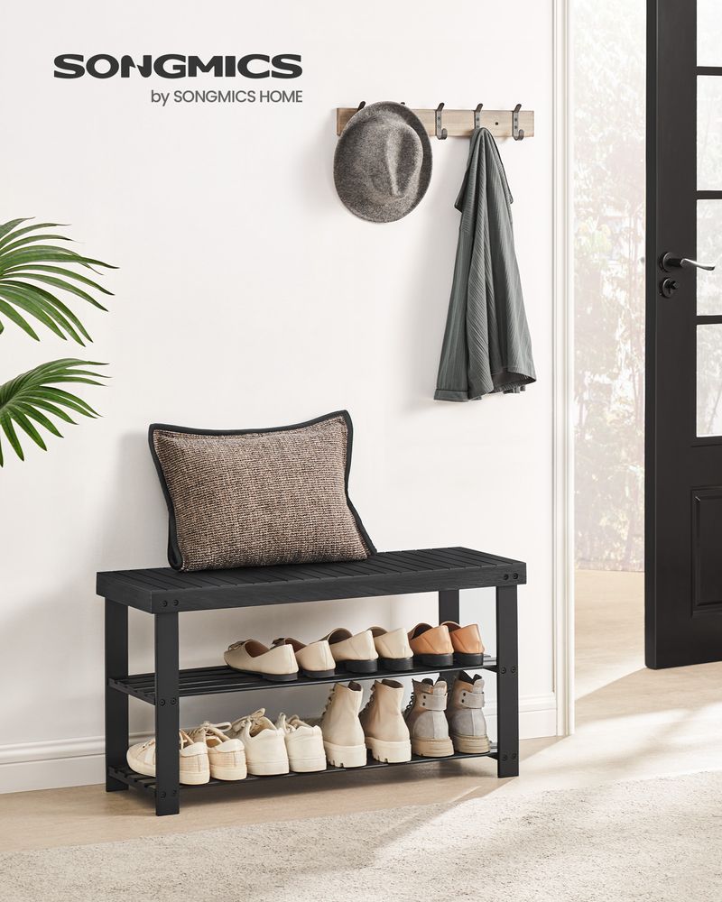 Bamboo Shoe Rack Bench | Three Tier Entryway Storage Seat