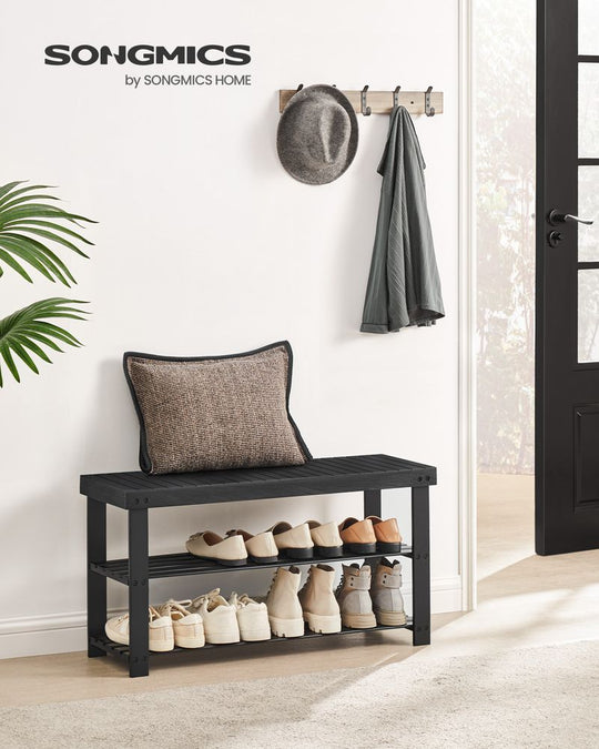 Bamboo Shoe Rack Bench | Three Tier Entryway Storage Seat