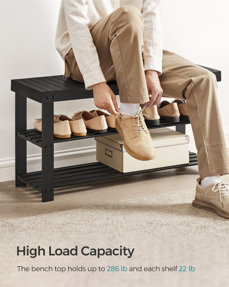 Bamboo Shoe Rack Bench | Three Tier Entryway Storage Seat