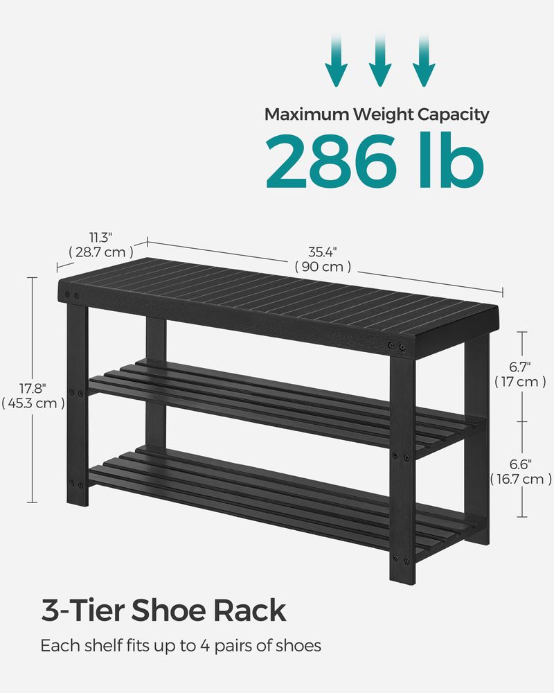 Bamboo Shoe Rack Bench | Three Tier Entryway Storage Seat