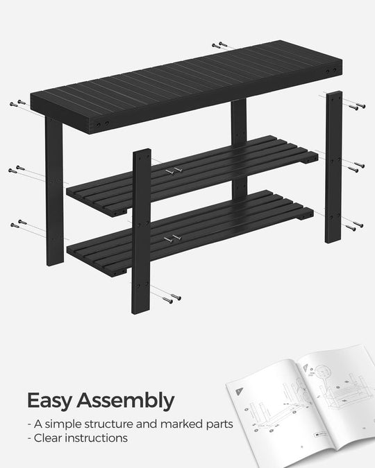 Bamboo Shoe Rack Bench | Three Tier Entryway Storage Seat
