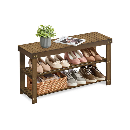 Bamboo Shoe Rack Bench | Three Tier Entryway Storage Seat