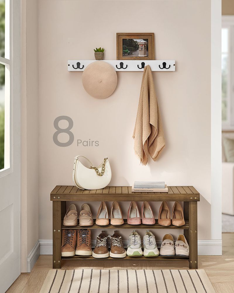 Bamboo Shoe Rack Bench | Three Tier Entryway Storage Seat