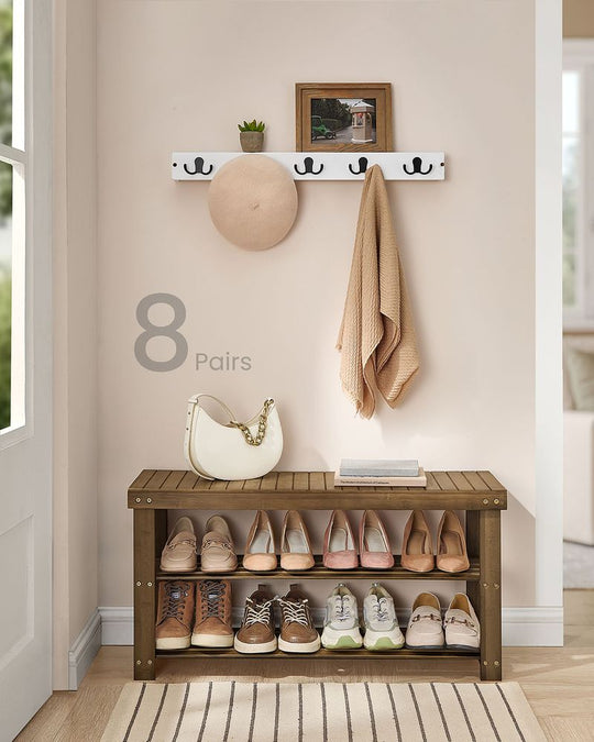 Bamboo Shoe Rack Bench | Three Tier Entryway Storage Seat