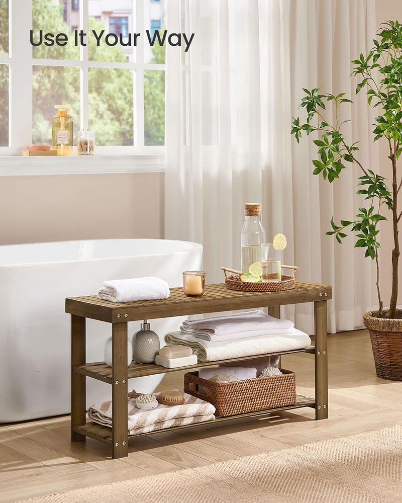 Bamboo Shoe Rack Bench | Three Tier Entryway Storage Seat