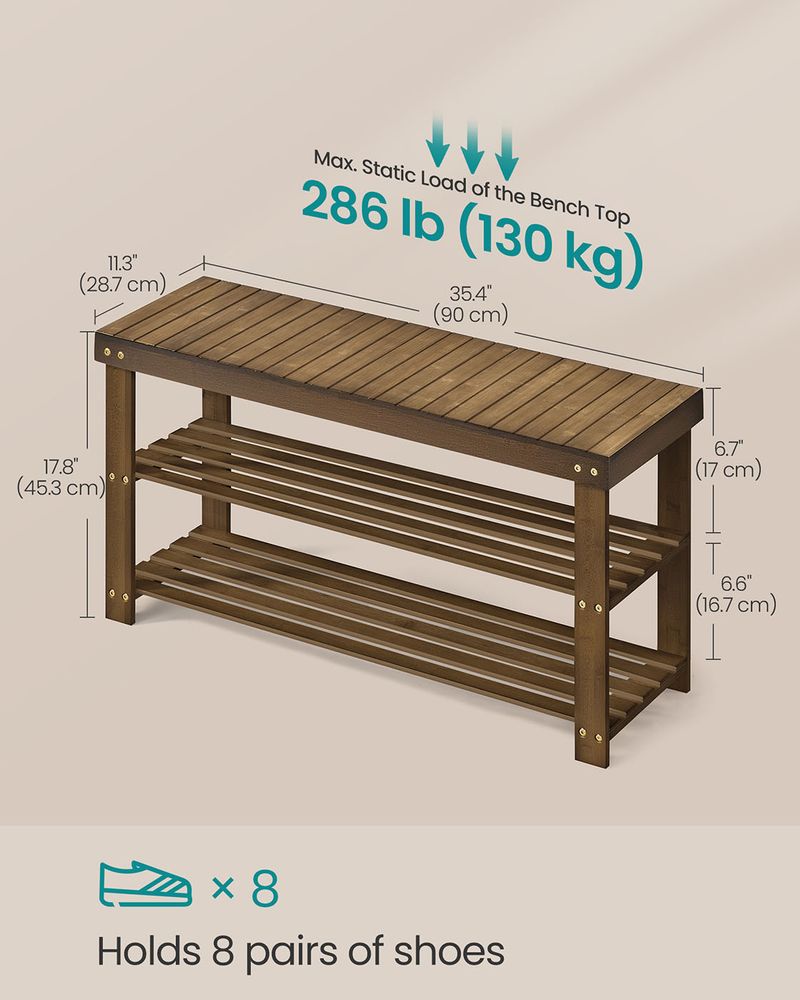 Bamboo Shoe Rack Bench | Three Tier Entryway Storage Seat