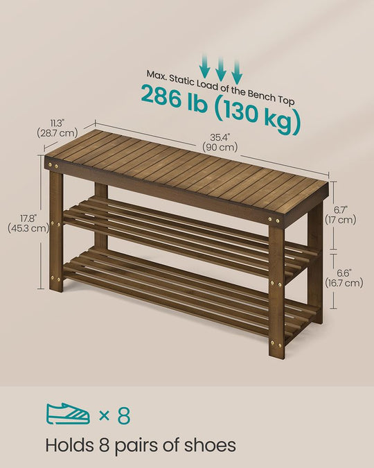 Bamboo Shoe Rack Bench | Three Tier Entryway Storage Seat