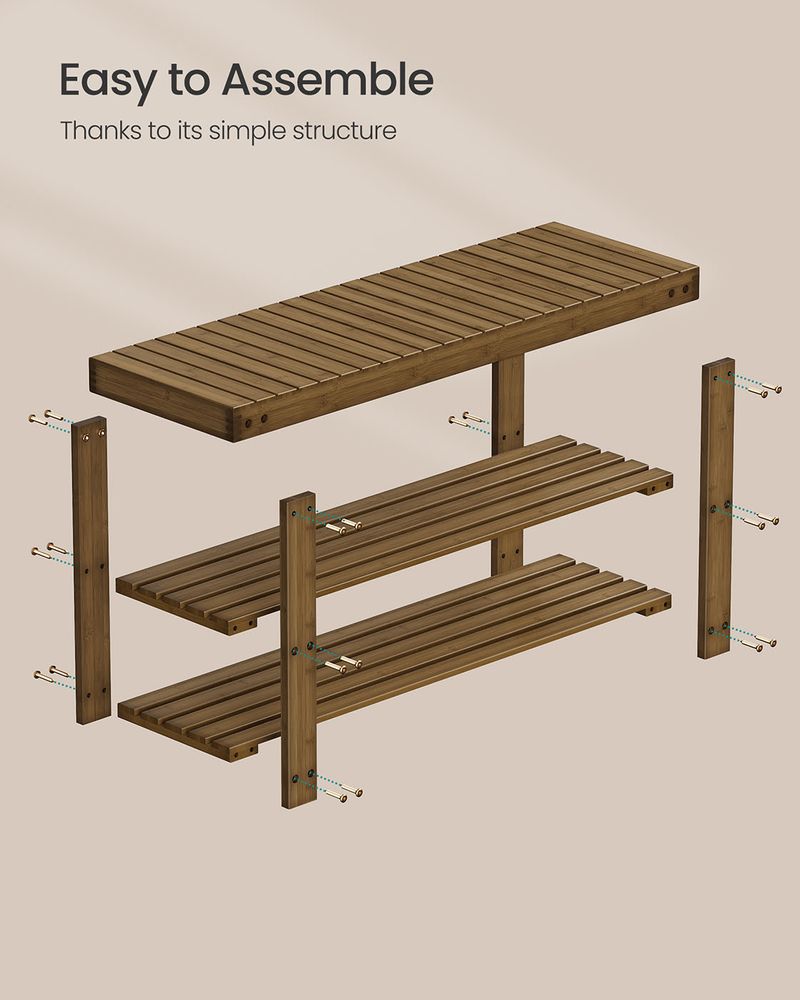 Bamboo Shoe Rack Bench | Three Tier Entryway Storage Seat