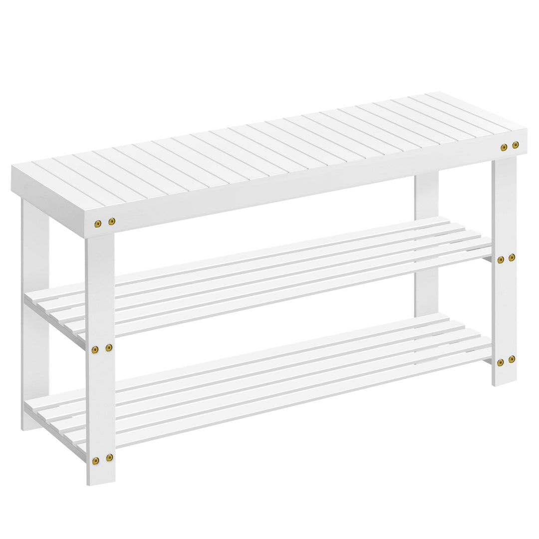 Bamboo Shoe Rack Bench | Three Tier Entryway Storage Seat