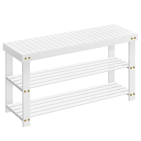 Bamboo Shoe Rack Bench | Three Tier Entryway Storage Seat