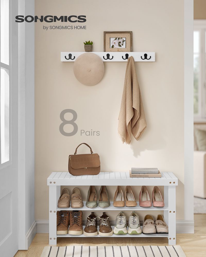 Bamboo Shoe Rack Bench | Three Tier Entryway Storage Seat