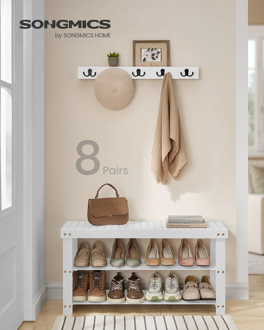 Bamboo Shoe Rack Bench | Three Tier Entryway Storage Seat
