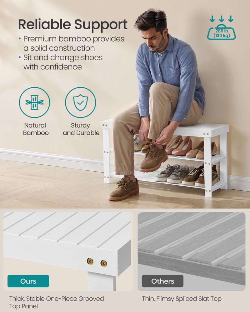 Bamboo Shoe Rack Bench | Three Tier Entryway Storage Seat