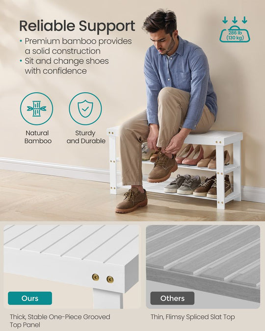 Bamboo Shoe Rack Bench | Three Tier Entryway Storage Seat