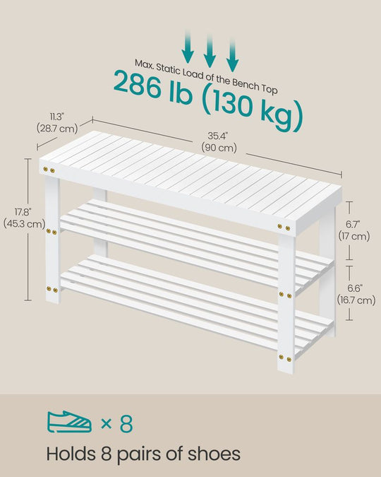 Bamboo Shoe Rack Bench | Three Tier Entryway Storage Seat
