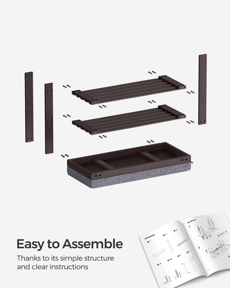 Bamboo Shoe Bench | Cushioned Seat With Two Storage Shelves