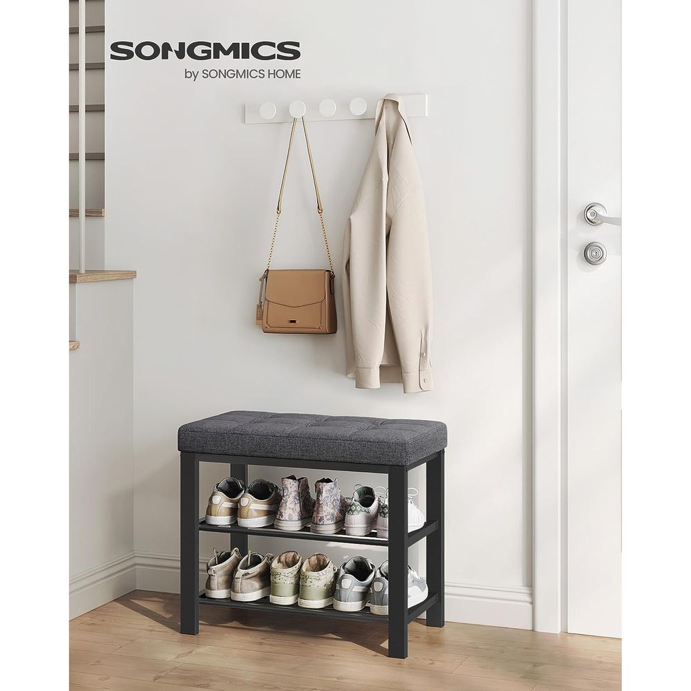 Cushioned Shoe Storage Bench | Entryway Seating With Shelves