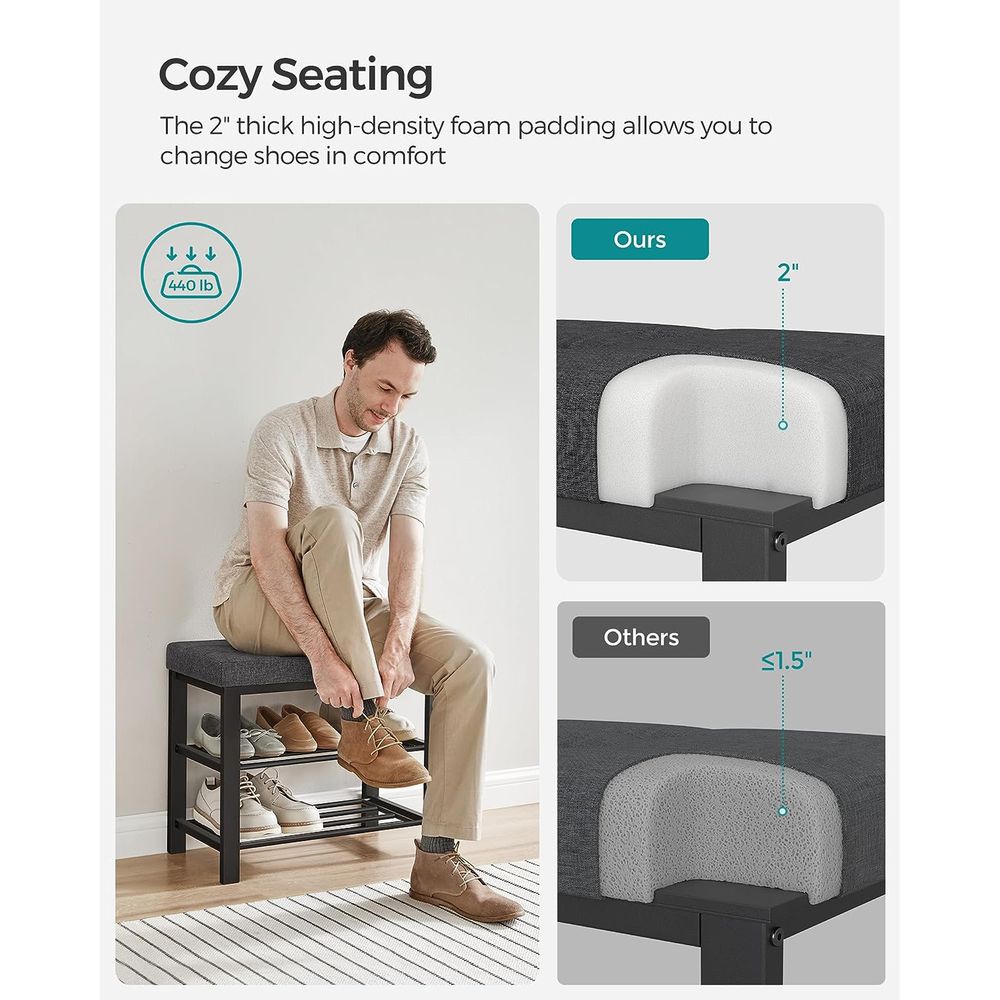Cushioned Shoe Storage Bench | Entryway Seating With Shelves