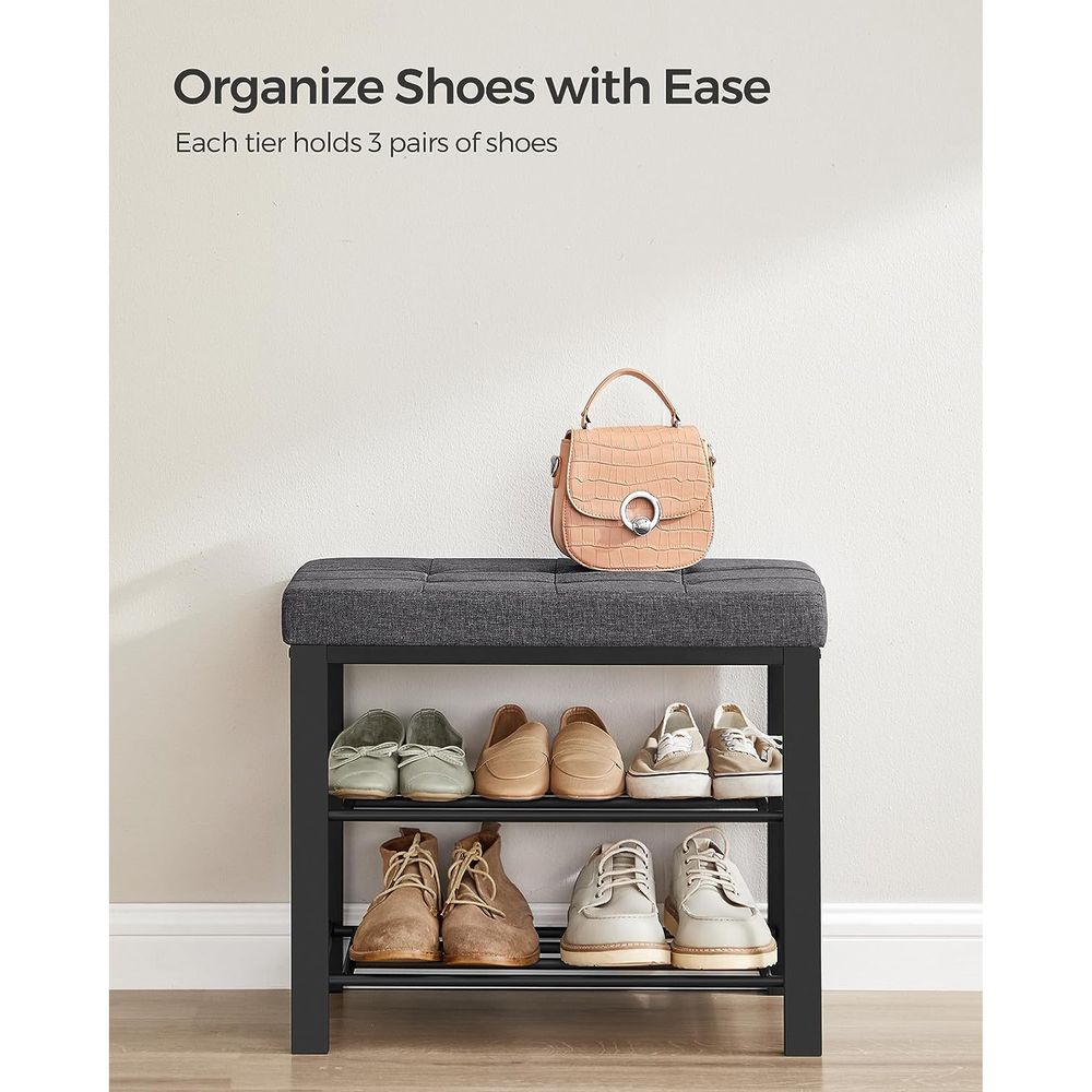 Cushioned Shoe Storage Bench | Entryway Seating With Shelves