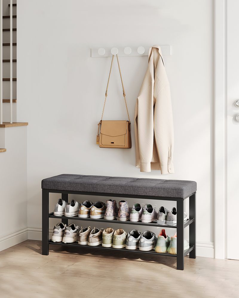 Cushioned Shoe Storage Bench | Entryway Seating With Shelves