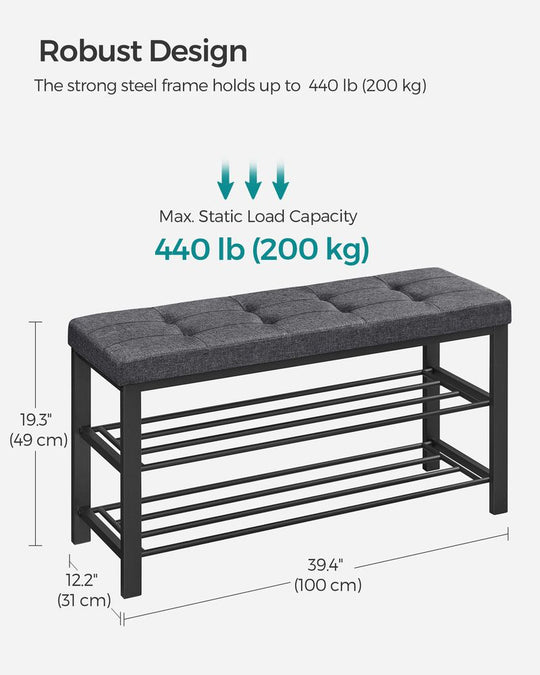 Cushioned Shoe Storage Bench | Entryway Seating With Shelves