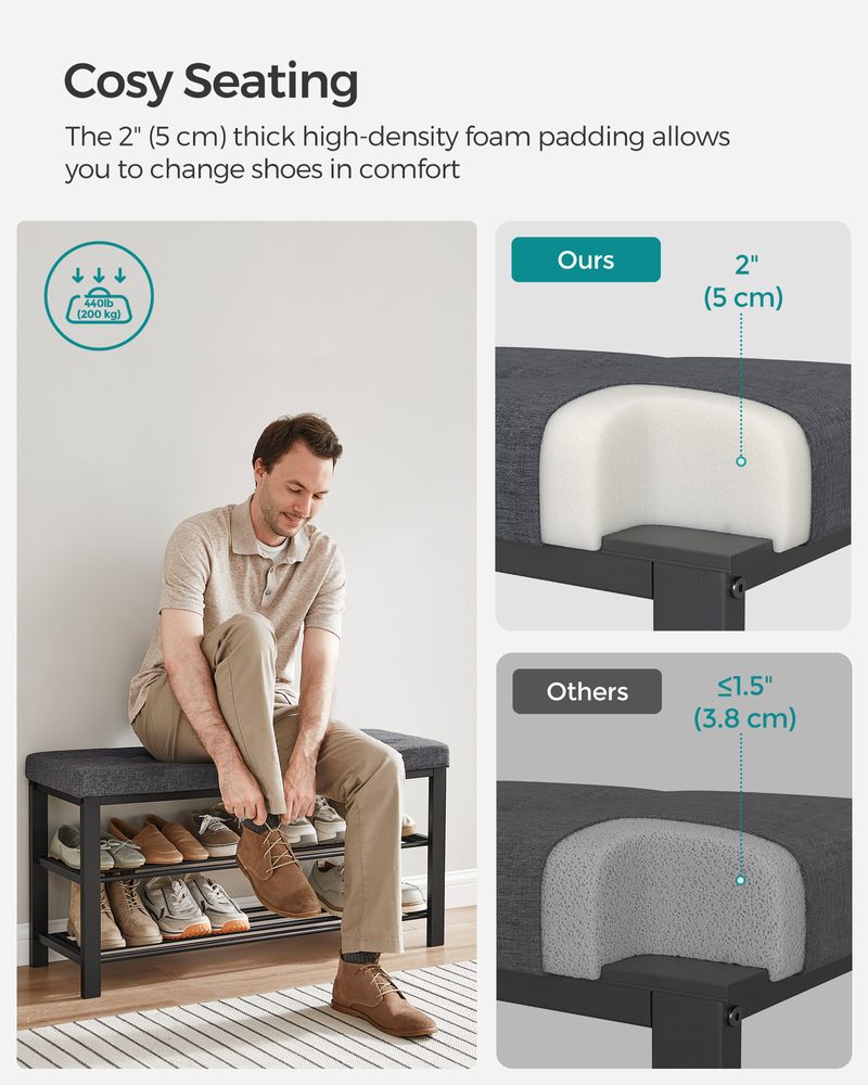Cushioned Shoe Storage Bench | Entryway Seating With Shelves