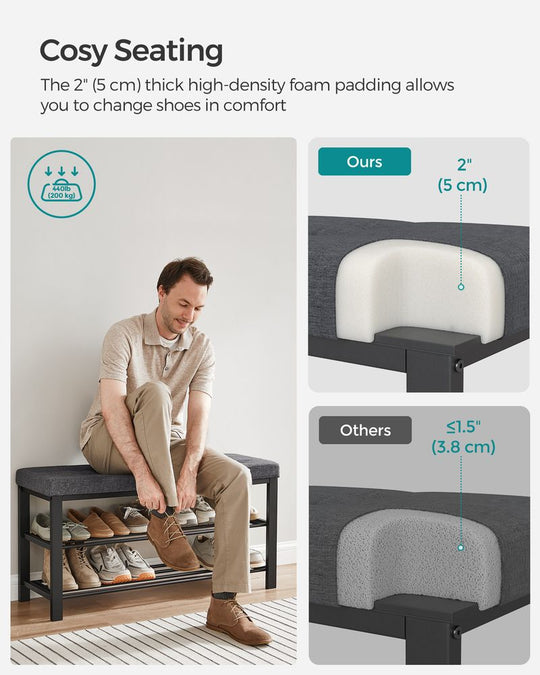 Cushioned Shoe Storage Bench | Entryway Seating With Shelves