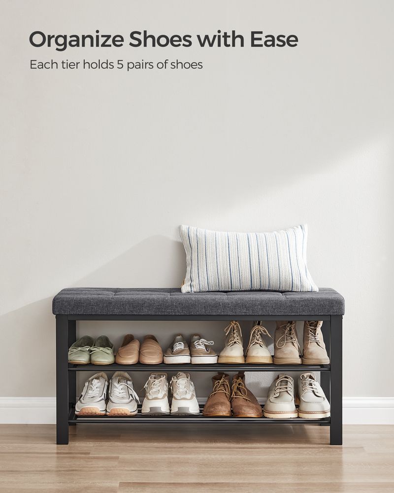 Cushioned Shoe Storage Bench | Entryway Seating With Shelves