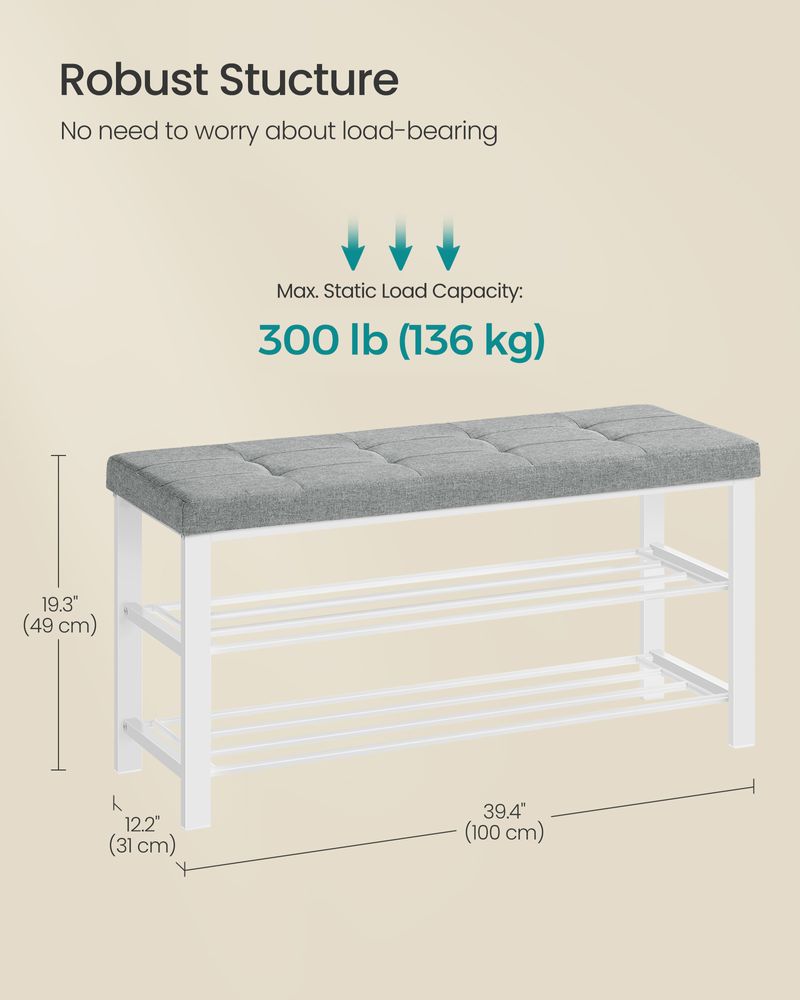Cushioned Shoe Storage Bench | Entryway Seating With Shelves