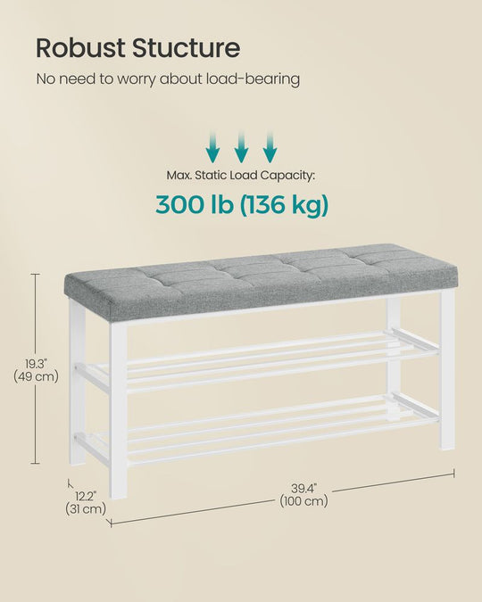 Cushioned Shoe Storage Bench | Entryway Seating With Shelves