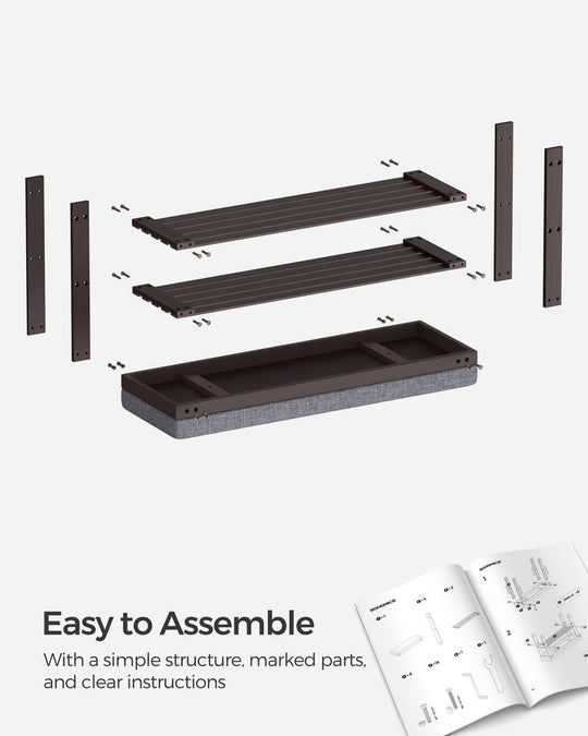 Bamboo Shoe Bench | Cushioned Seat With Two Storage Shelves