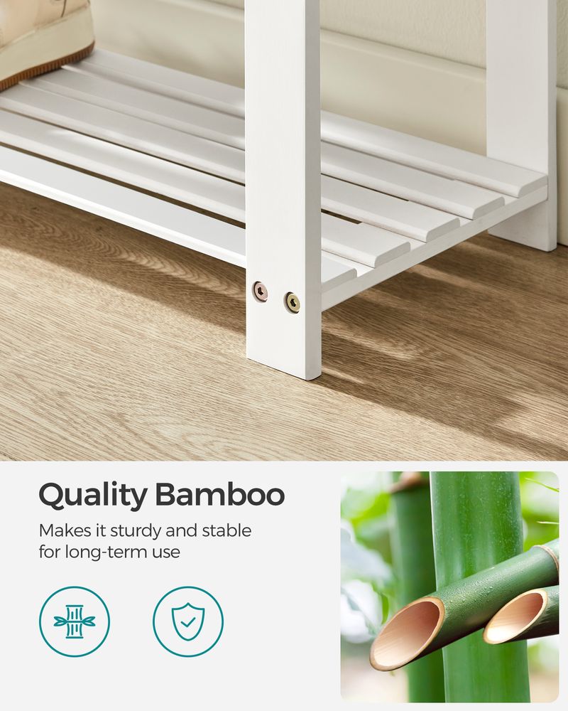 Bamboo Shoe Bench | Cushioned Seat With Two Storage Shelves