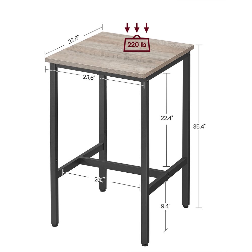 Square High Top Bar Table | Industrial Pub Table With Footrest