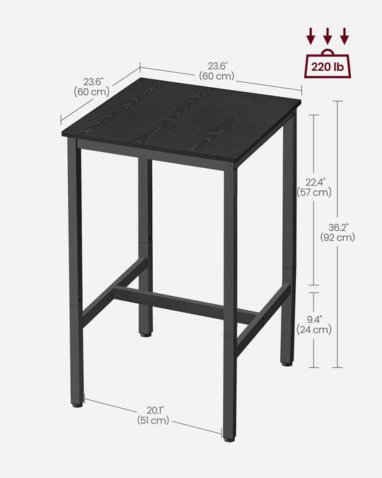 Square High Top Bar Table | Industrial Pub Table With Footrest