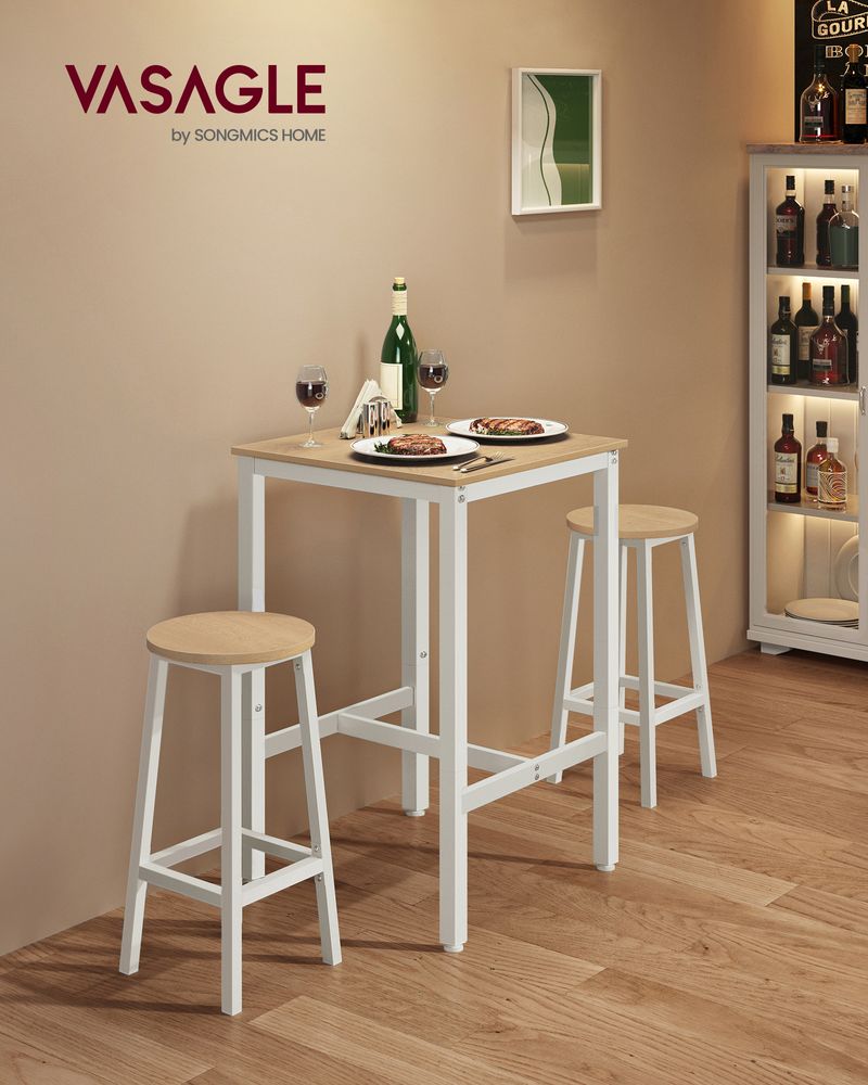 Square High Top Bar Table | Industrial Pub Table With Footrest