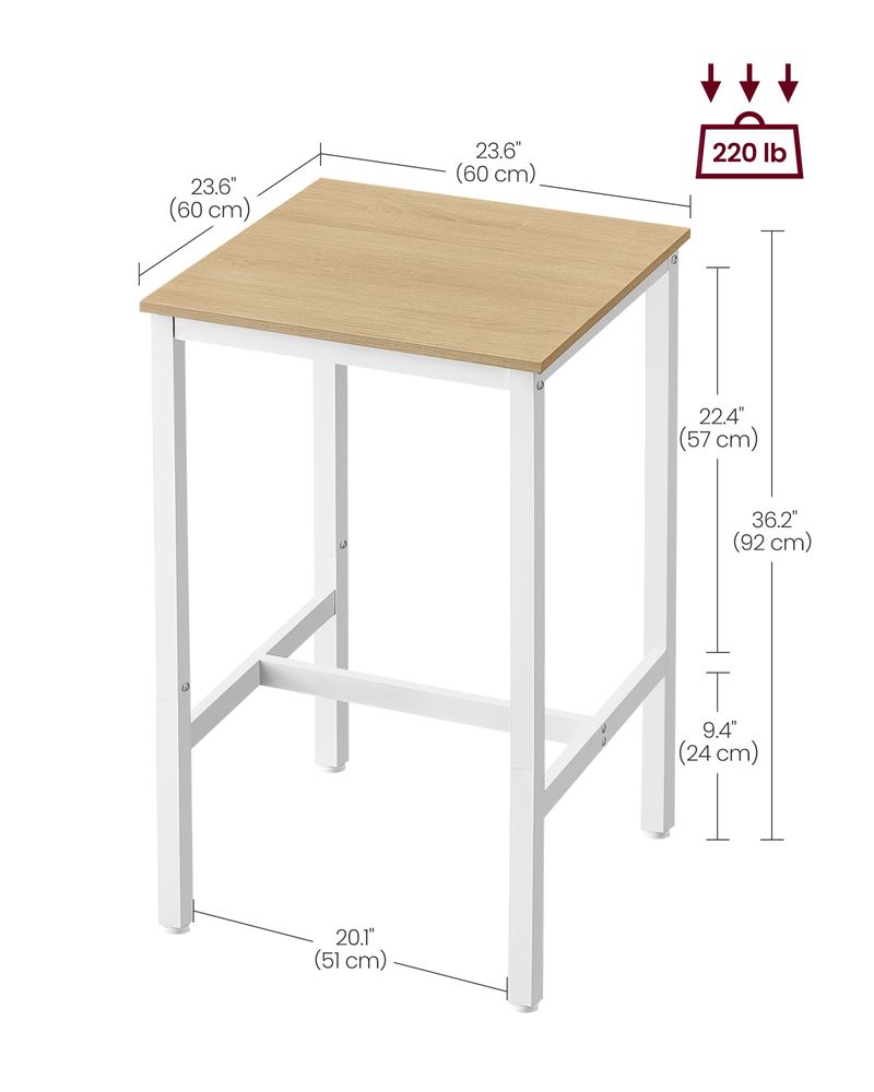 Square High Top Bar Table | Industrial Pub Table With Footrest