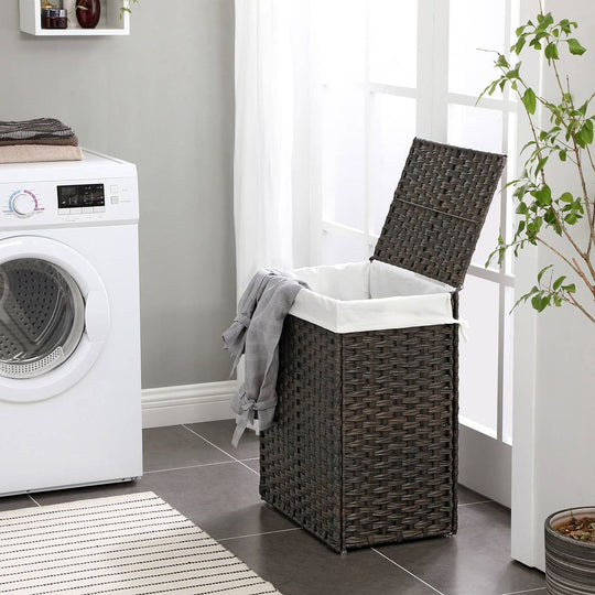 Woven Laundry Basket | Lidded Hamper With Fabric Liner