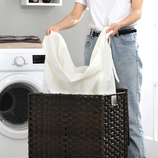 Woven Laundry Basket | Lidded Hamper With Fabric Liner