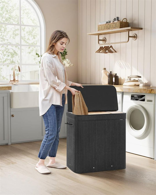 Bamboo Laundry Hamper | Foldable Basket With Lid And Handles