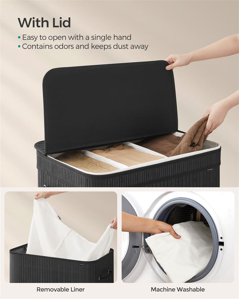 Bamboo Laundry Hamper | Foldable Basket With Lid And Handles