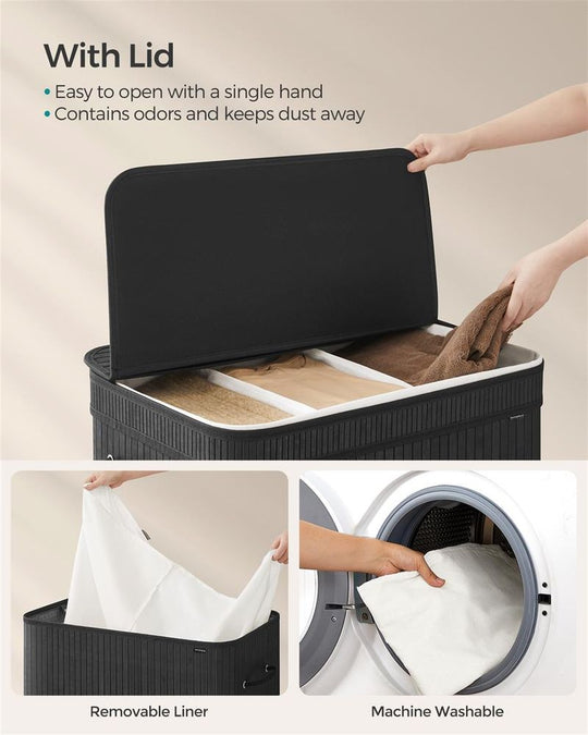 Bamboo Laundry Hamper | Foldable Basket With Lid And Handles