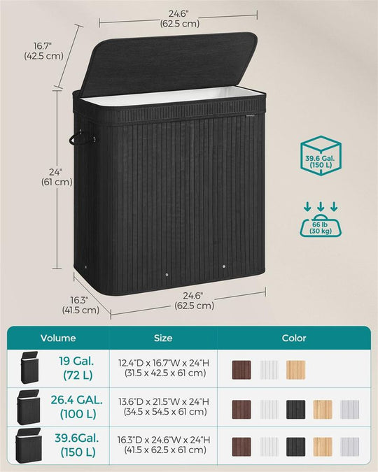 Bamboo Laundry Hamper | Foldable Basket With Lid And Handles