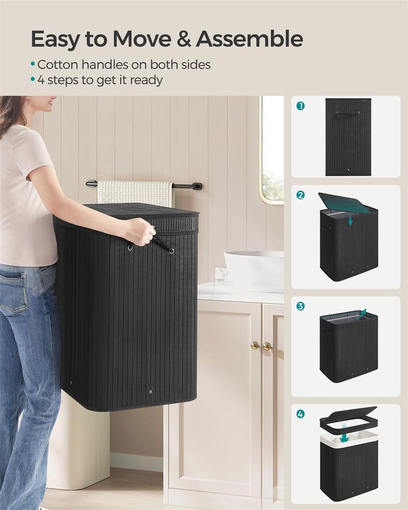 Bamboo Laundry Hamper | Foldable Basket With Lid And Handles