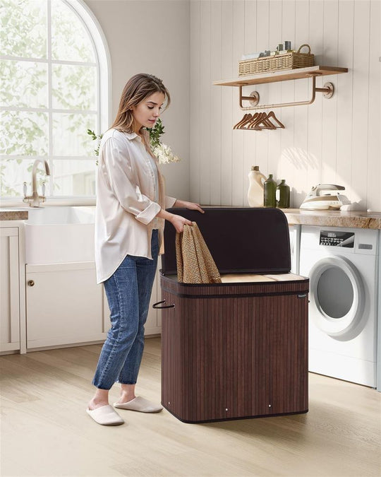 Bamboo Laundry Hamper | Foldable Basket With Lid And Handles