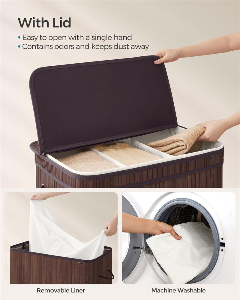 Bamboo Laundry Hamper | Foldable Basket With Lid And Handles