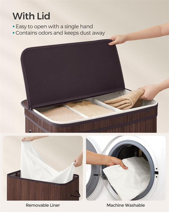 Bamboo Laundry Hamper | Foldable Basket With Lid And Handles