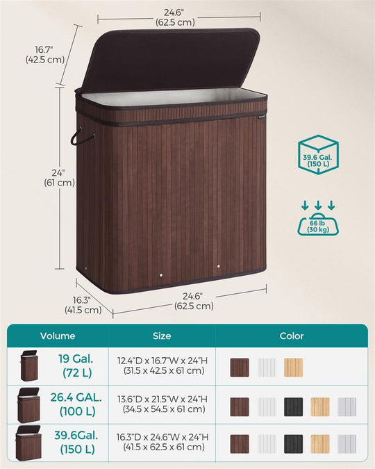 Bamboo Laundry Hamper | Foldable Basket With Lid And Handles