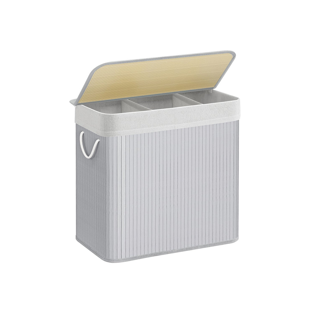 Three Section Laundry Hamper | Bamboo Basket With Lid