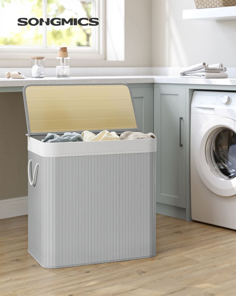 Three Section Laundry Hamper | Bamboo Basket With Lid